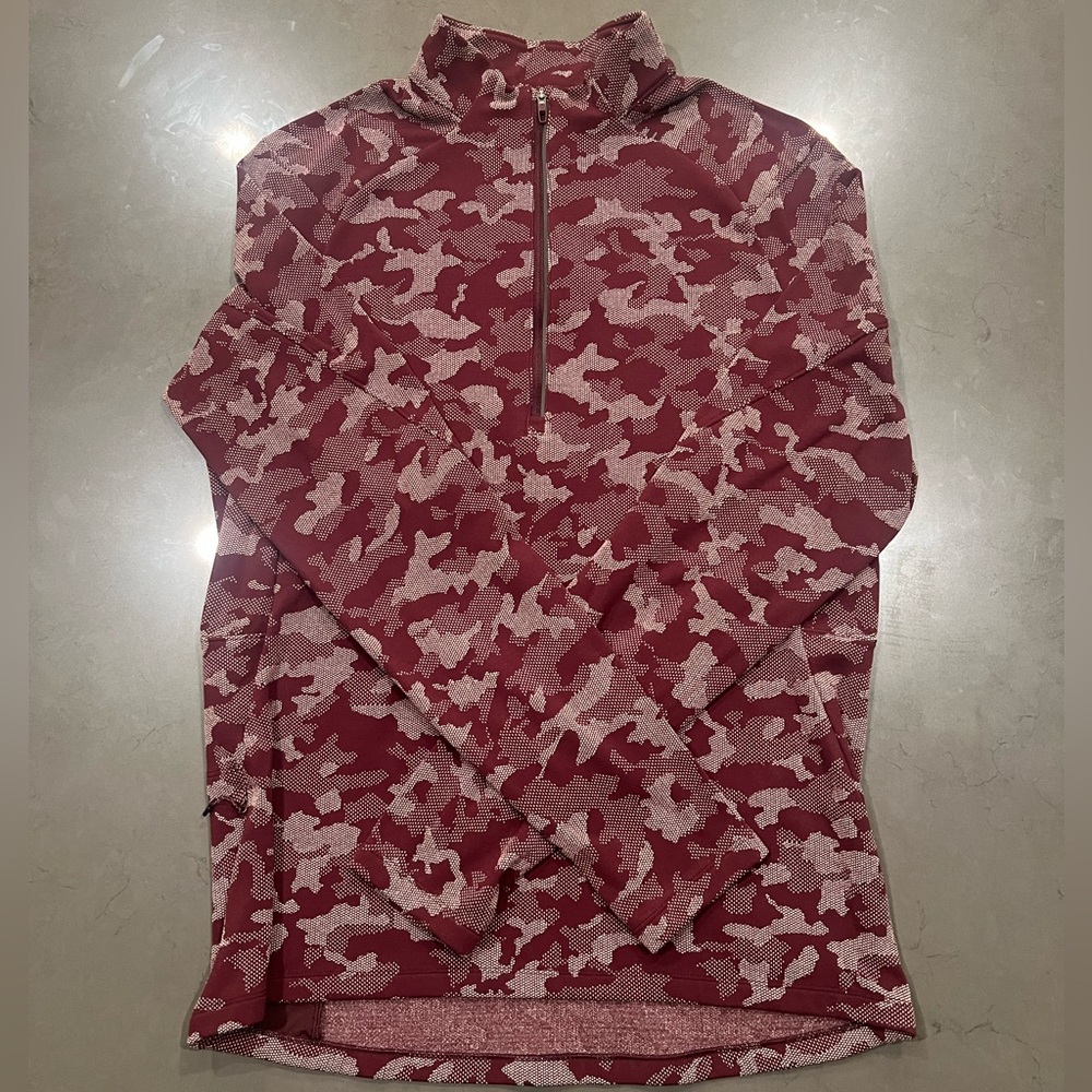 Lululemon Running Top SURGE WARM HALF-ZIP *JACQUARD Camo Burgundy Men’s Medium